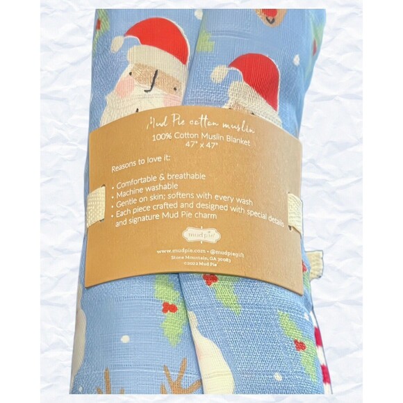 Christmas Baby Santa Swaddle Blanket & Candy Cane Rattle Set 47" x 47" NWT - Picture 2 of 4
